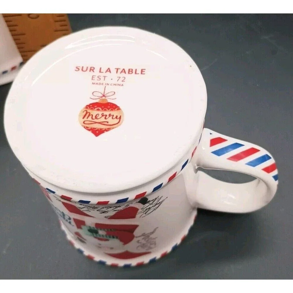 Sur La Table Santa Claus Post Card Mugs Child Hot Chocolate Espresso 8 Oz
